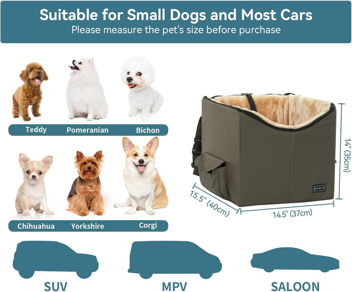Cozy Dark Brown Dog/Cat Booster Seat with Pockets - Perfect for Small Pets in Cars, Trucks, and SUVs
