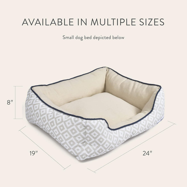 Cozy Grey Diamond Cuddler Dog Bed for Small Pets - Washable Cotton/Poly Blend, Perfect Size 24"L x 19"W x 8"H
