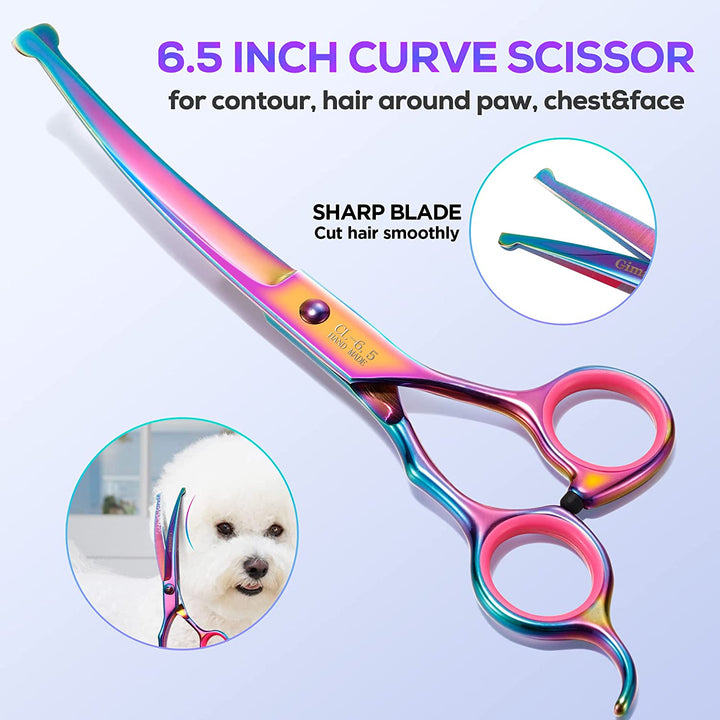 Ultimate 6-in-1 Professional Grooming Scissors for Dogs & Cats - Heavy Duty Titanium Coated with Safety Round Tip