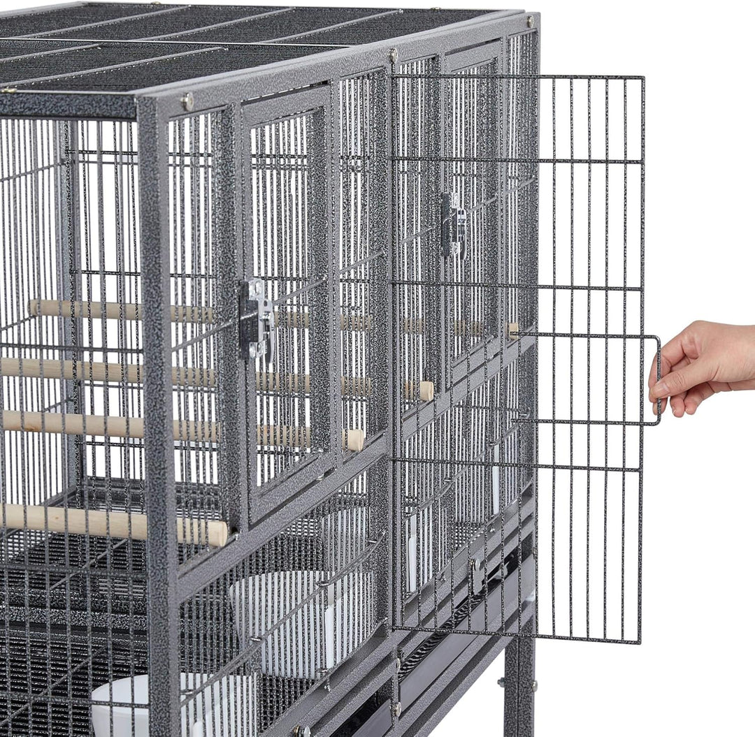 41.5" Stackable Divided Bird Cage with Rolling Stand - Perfect for Parakeets, Canaries, Cockatiels, Lovebirds, Finches, Budgies, and Small Parrots - Sleek Black Design