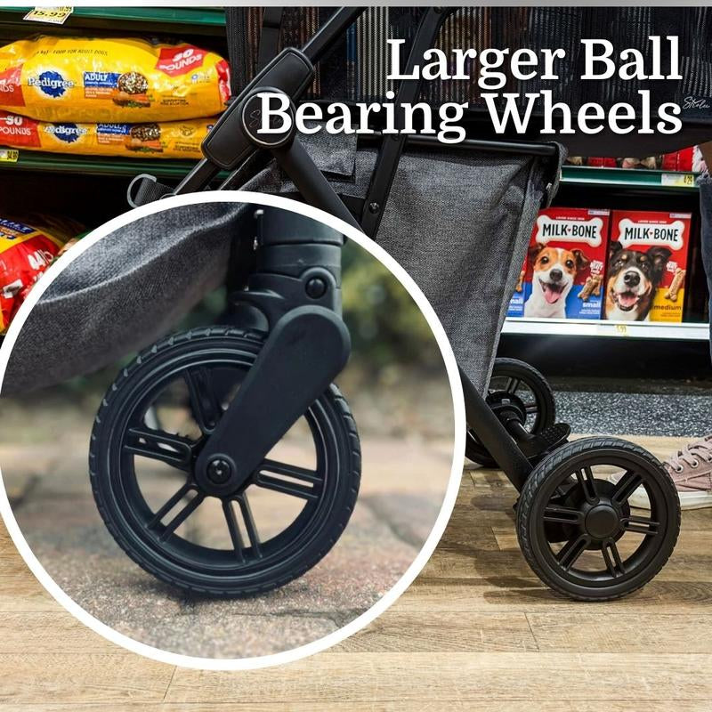 Strolee Luxury Pet Stroller V3 – Complete Travel System & Personal Shopping Cart –Quick Clip Bassinet Canopy, Lightweight Aluminum Frame – Ultra Compact Fold- Water Resistant Removable Carrier