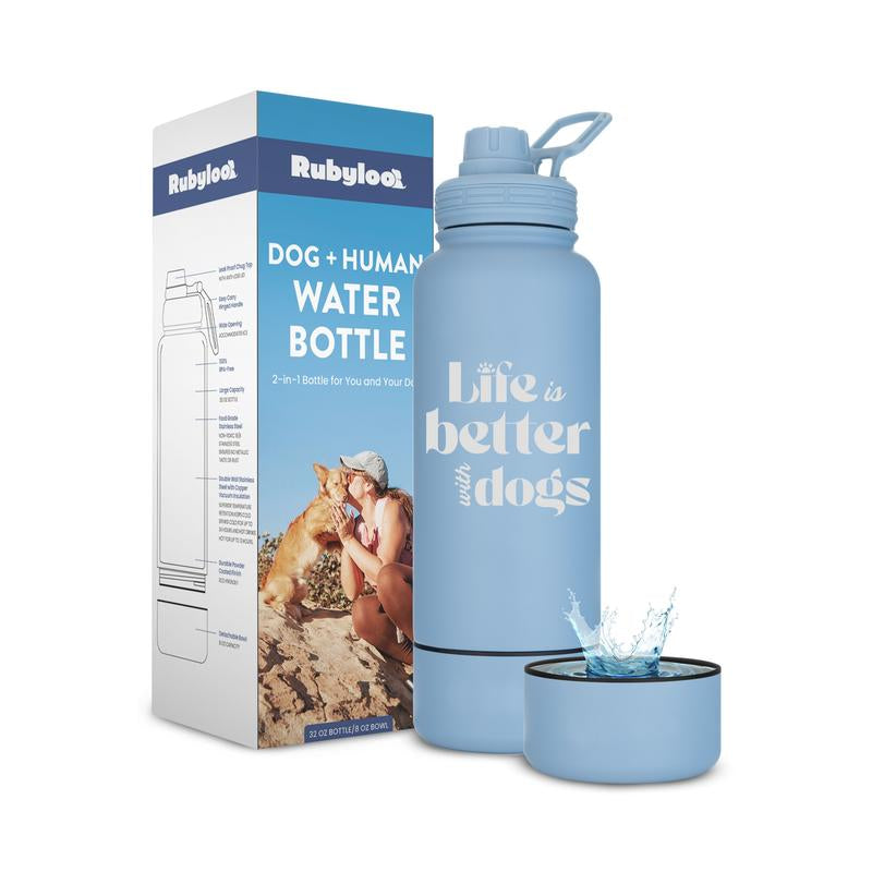 Ultimate Dog Water Bottle - 32 Oz Insulated Stainless Steel with 8 Oz Detachable Bowl - Perfect Gift for Dog Lovers!