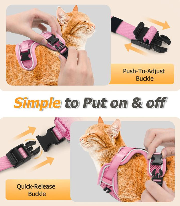 Escape-Proof Adjustable Cat Harness & Leash Set - Breathable Mesh for Safe Outdoor Adventures