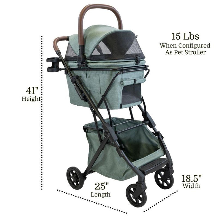 Strolee Luxury Pet Stroller V3 – Complete Travel System & Personal Shopping Cart –Quick Clip Bassinet Canopy, Lightweight Aluminum Frame – Ultra Compact Fold- Water Resistant Removable Carrier