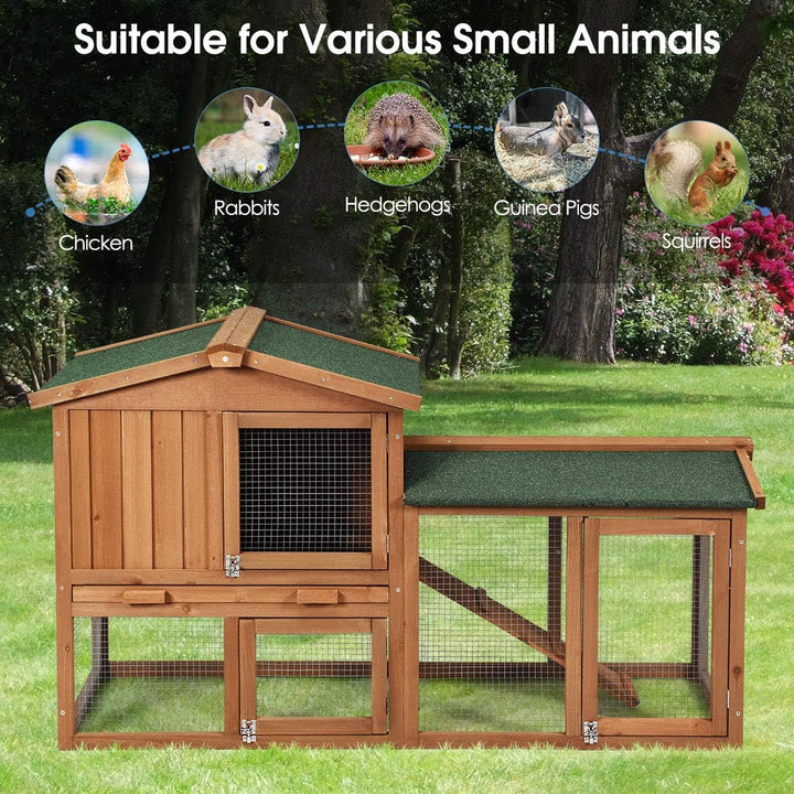 Spacious 58-Inch Rabbit Hutch for Indoor & Outdoor Use - Versatile Bunny Cage with Removable Tray, Ramp, and Waterproof Roof for Rabbits, Chickens, and Guinea Pigs