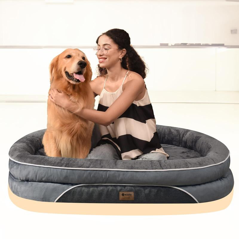 Dog Beds for Small Medium Large Dogs, Orthopedic Foam Dog Bed with Removable Washable Cover, Waterproof Pet Sofa with Removable Bolster, Pet Cushion with Anti-Slip Bottom, Super Soft Pet Mattress