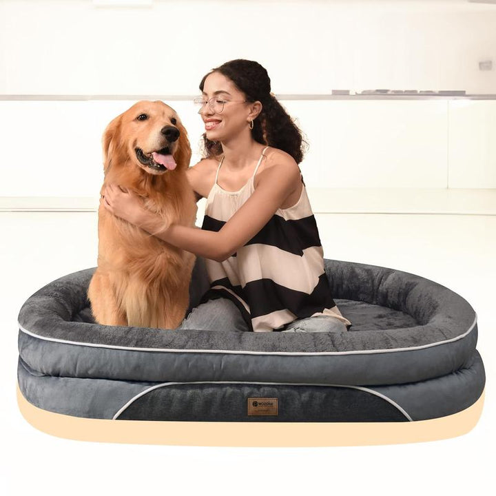 Dog Beds for Small Medium Large Dogs, Orthopedic Foam Dog Bed with Removable Washable Cover, Waterproof Pet Sofa with Removable Bolster, Pet Cushion with Anti-Slip Bottom, Super Soft Pet Mattress