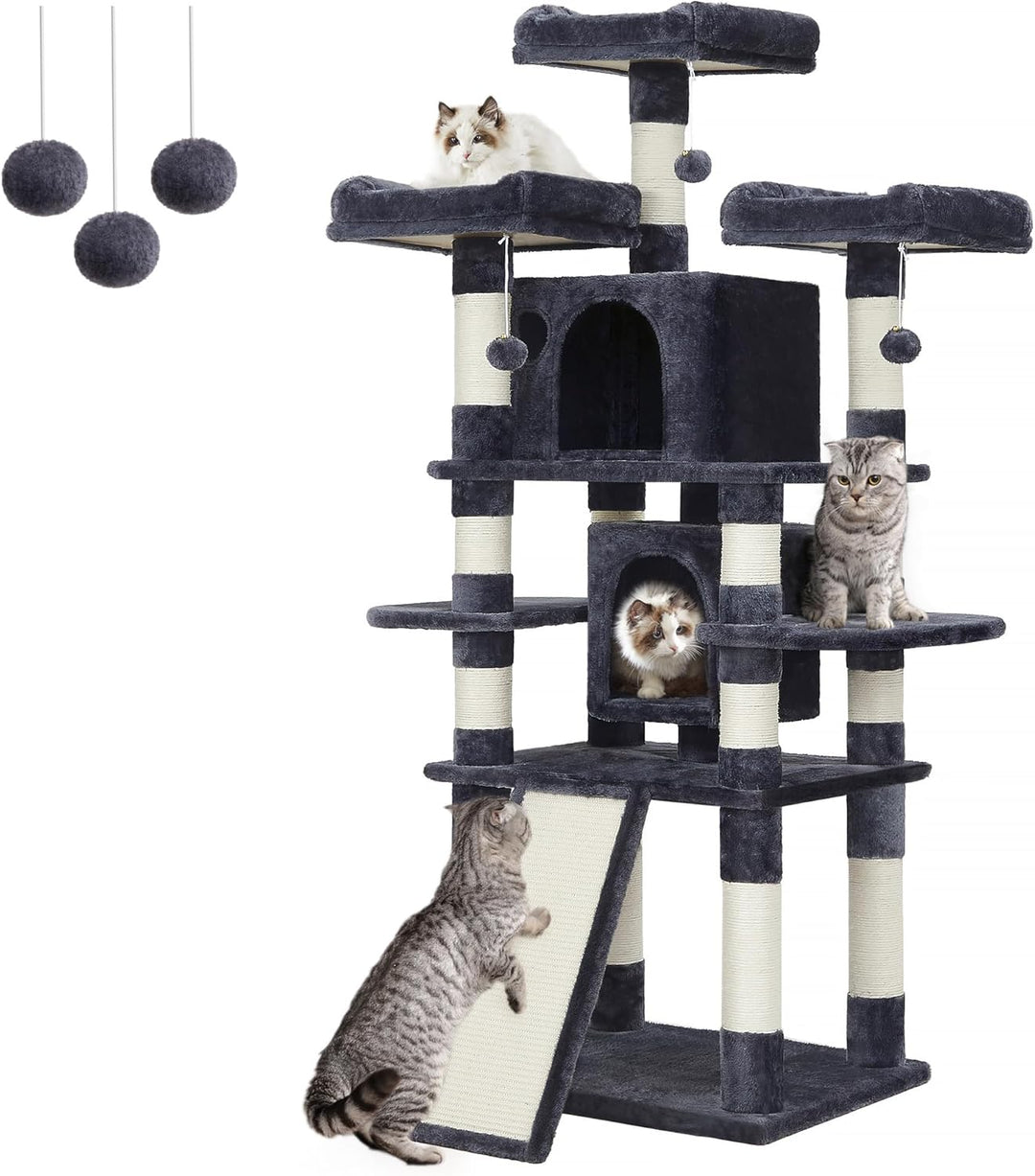 Luxurious 67-Inch Multi-Level Cat Tree for Large Cats - Cozy Perches & Sturdy Design in Smoky Gray