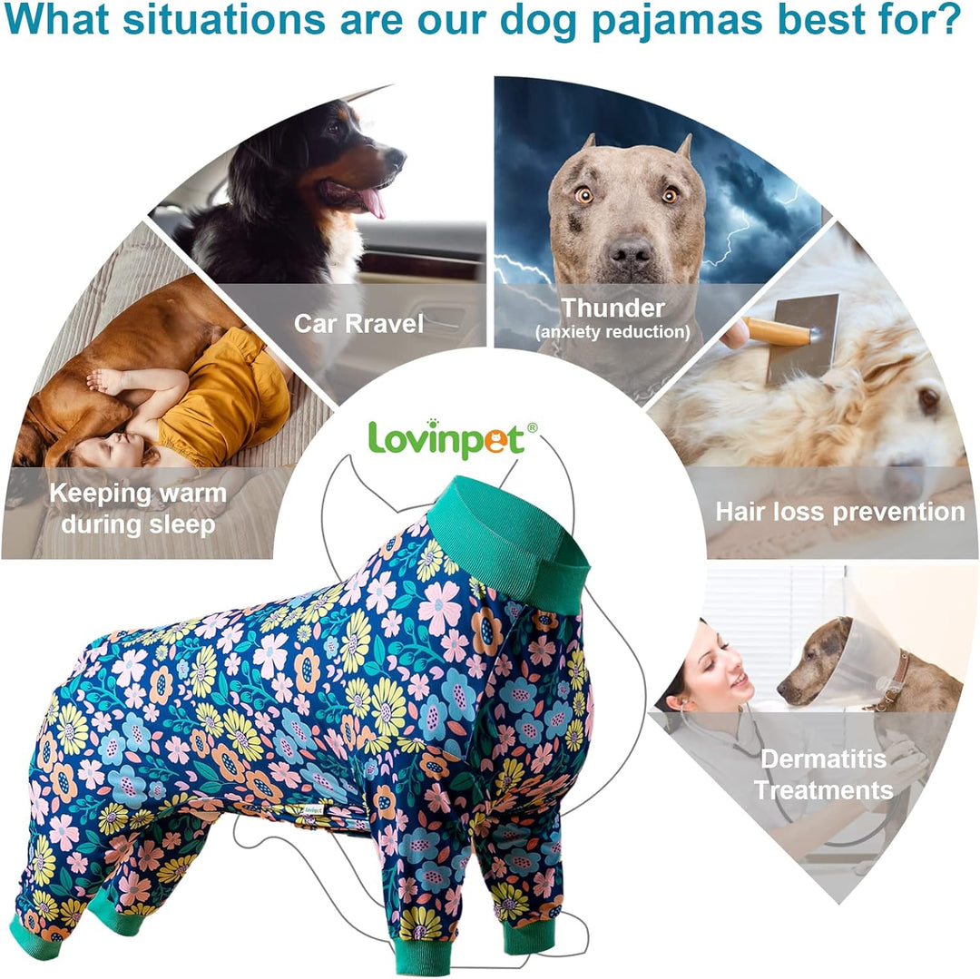 Post-Surgery Dog Onsie for Big Dogs - Lightweight Pajamas for Pitbulls in Blue Green, Size L