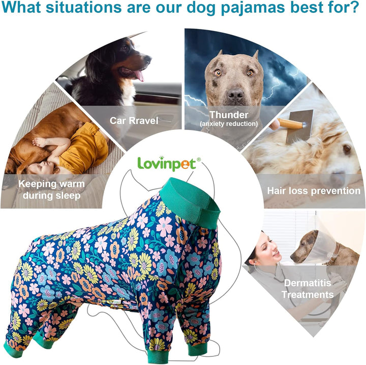 Post-Surgery Dog Onsie for Big Dogs - Lightweight Pajamas for Pitbulls in Blue Green, Size L