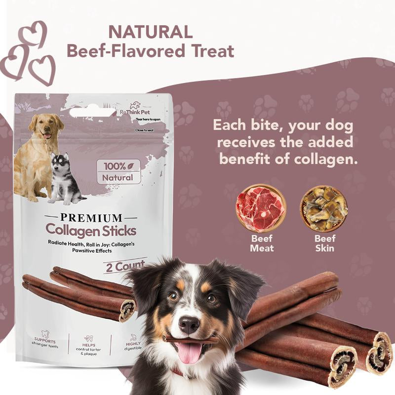 Rethink Pet Premium Beef Collagen Chew Sticks - 4 Pack for Joint & Skin Health, Long-Lasting Dog Treats (8 Pieces)