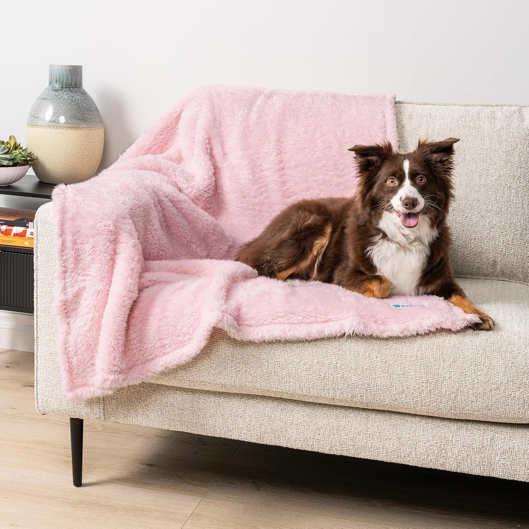Fluffy Waterproof Dog Blanket - Soft & Warm Sherpa Throw for Small to Medium Pets, Reversible Couch Cover & Bed Protector, Washable Plush Pad (Pink Blush, 24X32)