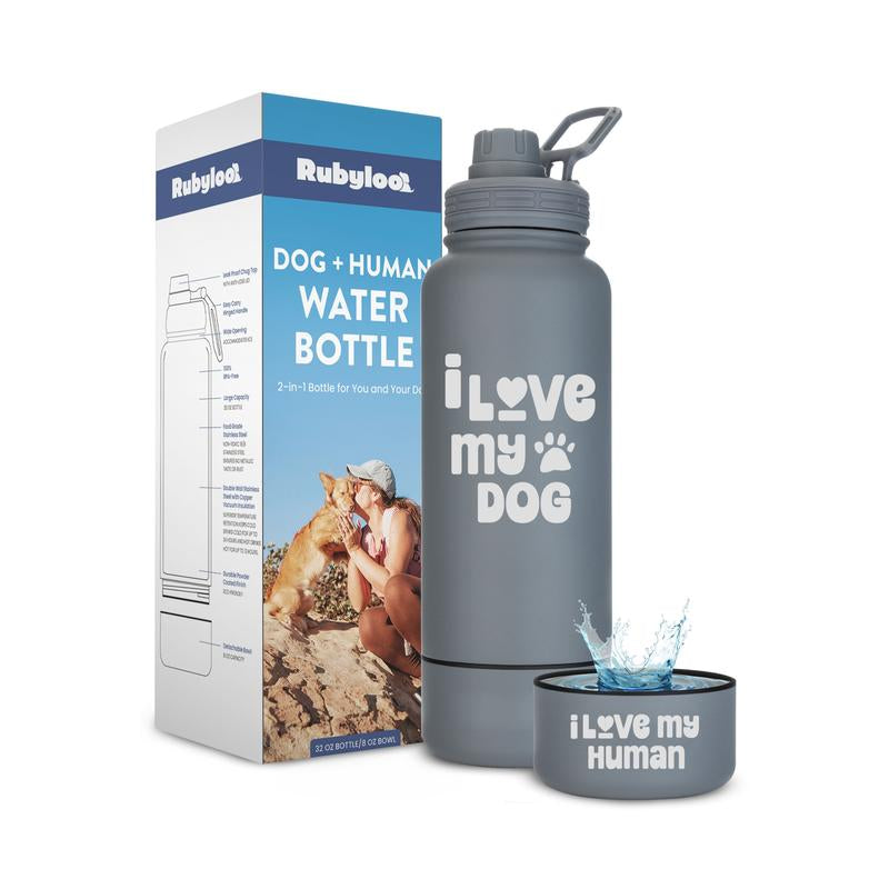 Ultimate Dog Water Bottle - 32 Oz Insulated Stainless Steel with 8 Oz Detachable Bowl - Perfect Gift for Dog Lovers!