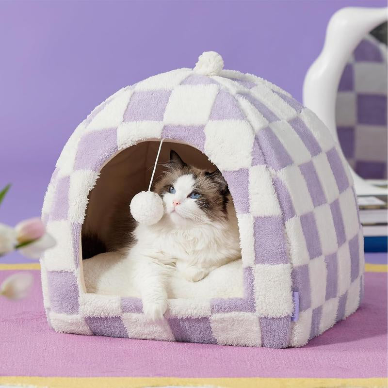 LESURE 2-in-1 Cozy Cat Cave Bed with Removable Washable Pillow - Cute Indoor Tent House for Cats, Portable Pet Supplies