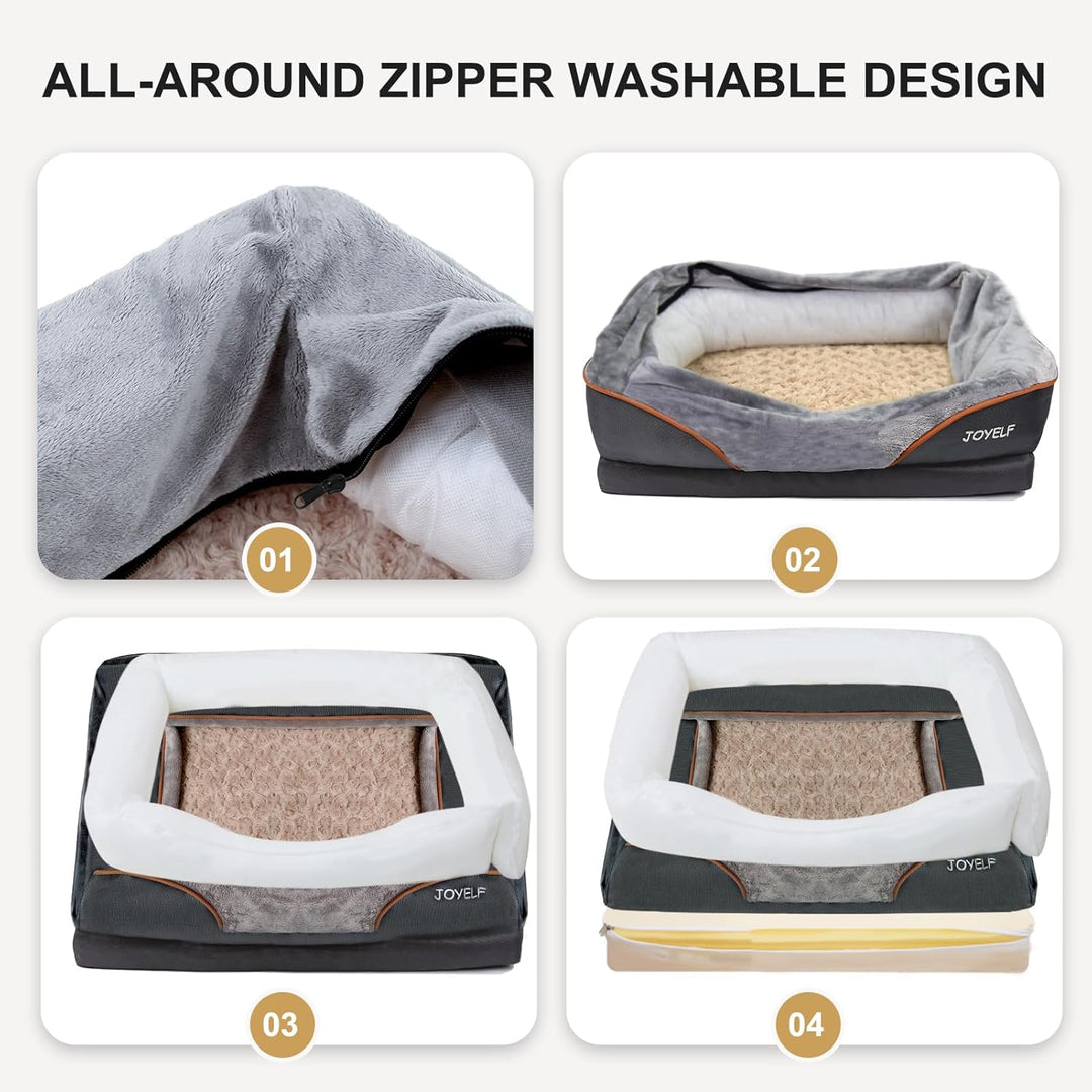 Deluxe Orthopedic Memory Foam Dog Bed with Removable Washable Cover & Free Squeaker Toy