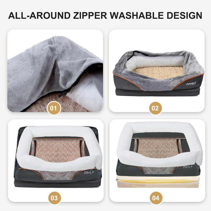 Deluxe Orthopedic Memory Foam Dog Bed with Removable Washable Cover & Free Squeaker Toy