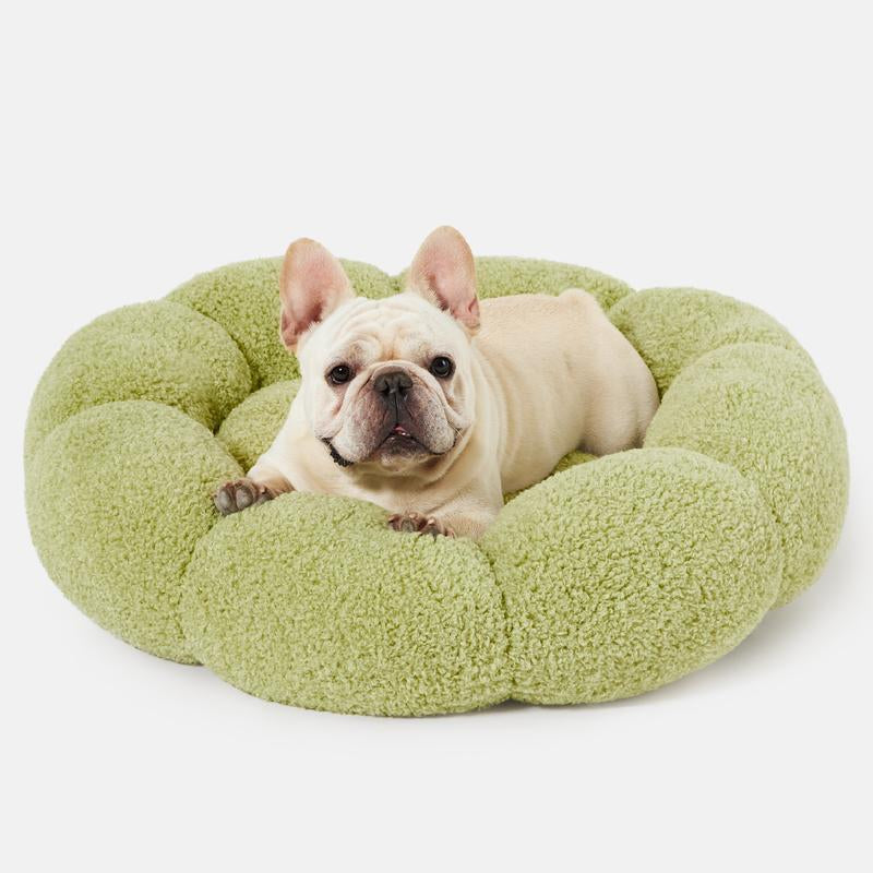 Lesure Calming Flower Donut Bed - Plush Teddy Sherpa Round Dog Bed, Non-Slip & Machine Washable for Cozy Indoor Comfort