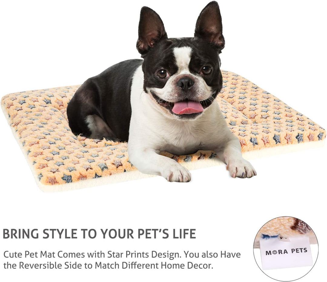 Ultra Soft Reversible Dog Crate Pad - Cute Star Print Pet Bed, Washable Mat for All Sizes, Perfect Cat Bed - 23 x 18 Inch Brown