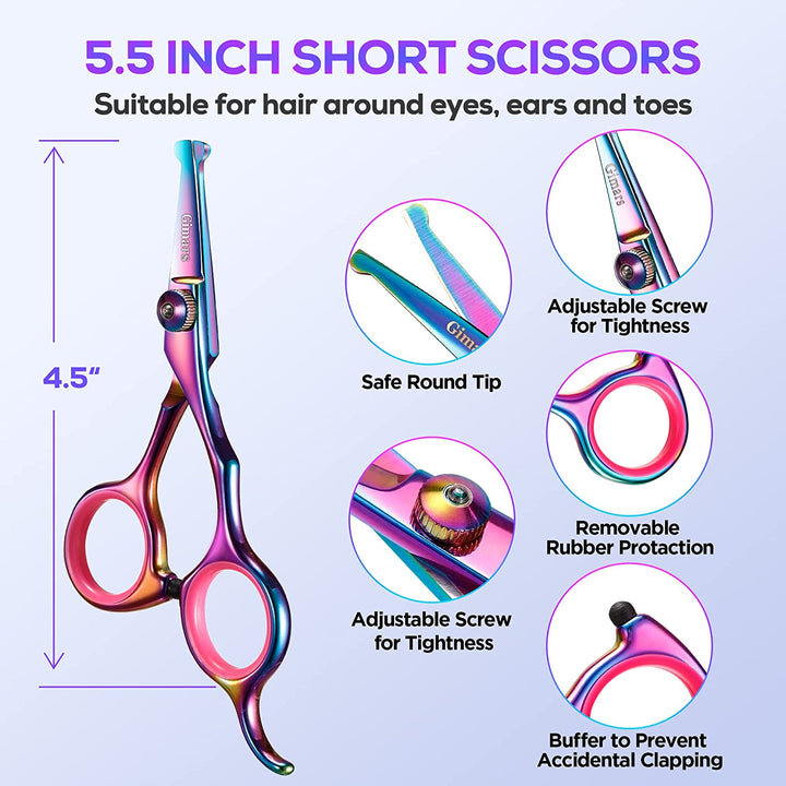Ultimate 6-in-1 Professional Grooming Scissors for Dogs & Cats - Heavy Duty Titanium Coated with Safety Round Tip
