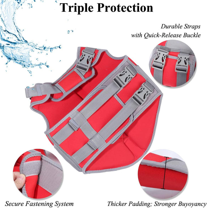Lightweight Neoprene Dog Life Jacket - Perfect for Boating, Hunting & Swimming - Includes Leash Ring - Size M, Red