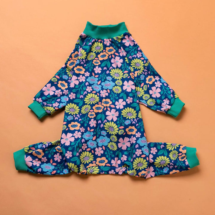 Post-Surgery Dog Onsie for Big Dogs - Lightweight Pajamas for Pitbulls in Blue Green, Size L