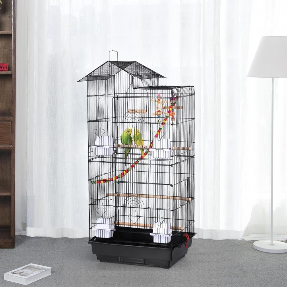 Spacious 39-Inch Parrot Bird Cage with Toys - Perfect for Quaker Parrots, Cockatiels, Conures, and Budgies!