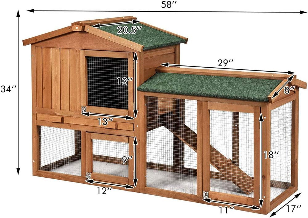 Spacious 58-Inch Rabbit Hutch for Indoor & Outdoor Use - Versatile Bunny Cage with Removable Tray, Ramp, and Waterproof Roof for Rabbits, Chickens, and Guinea Pigs