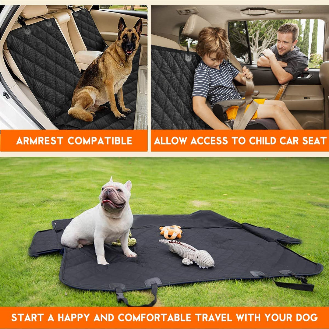 Ultimate Waterproof Dog Car Seat Cover - Non-Slip Protection for Back Seats of Cars, Trucks & SUVs - Fits Middle Armrest - Stylish Black Design