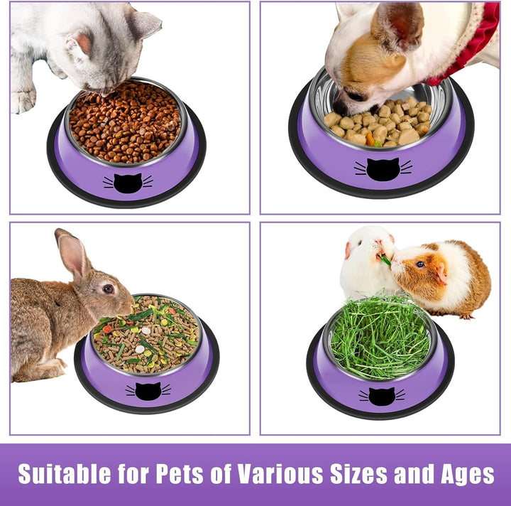 Stylish Non-Slip Stainless Steel Cat Bowls - 2 Pack, 7 Oz Unbreakable with Removable Rubber Base, Easy to Clean for Small Pets