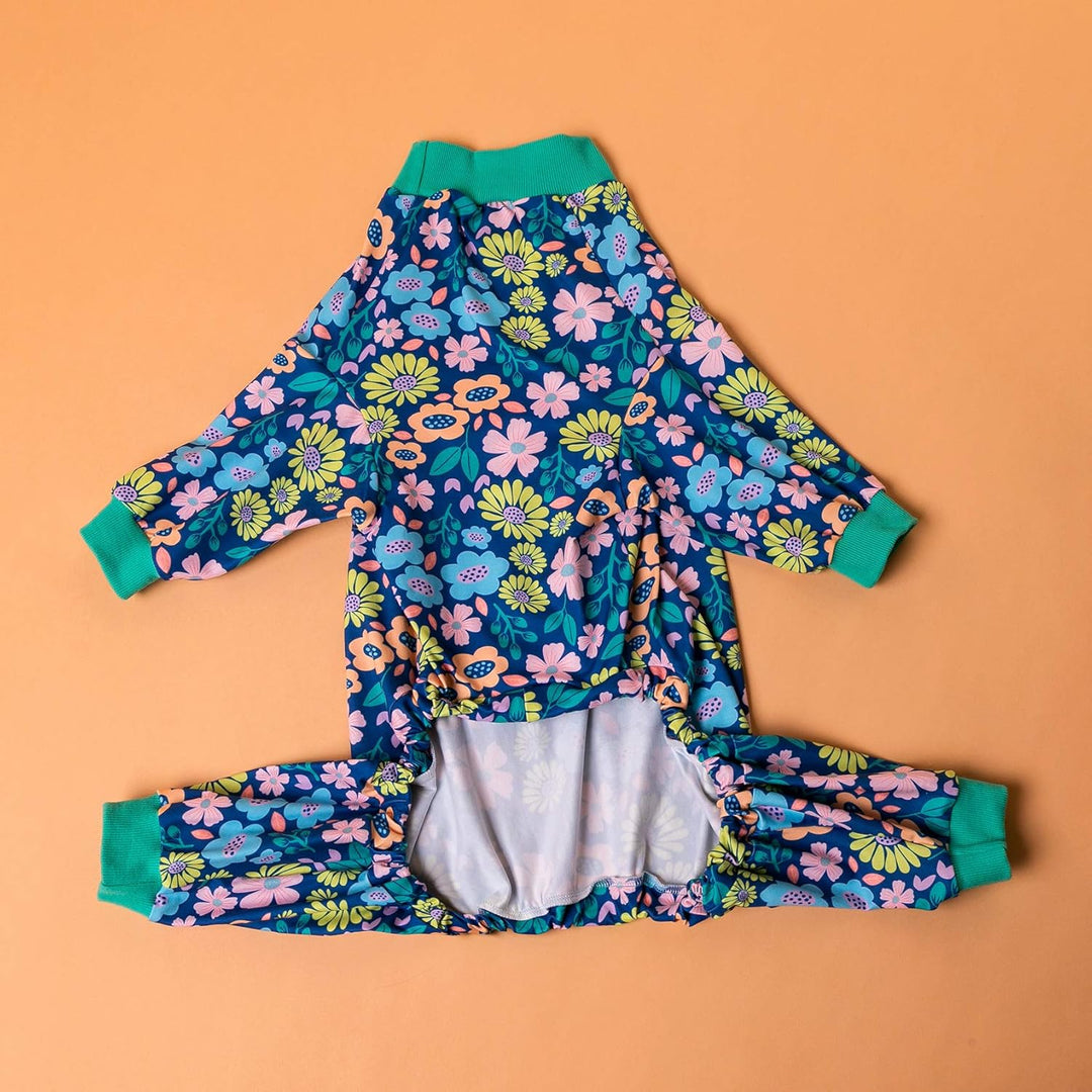 Post-Surgery Dog Onsie for Big Dogs - Lightweight Pajamas for Pitbulls in Blue Green, Size L