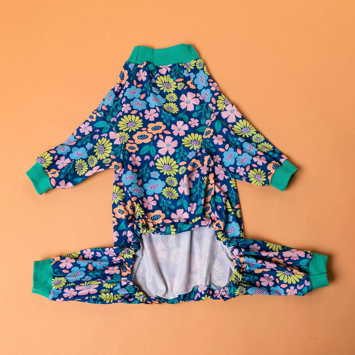 Post-Surgery Dog Onsie for Big Dogs - Lightweight Pajamas for Pitbulls in Blue Green, Size L