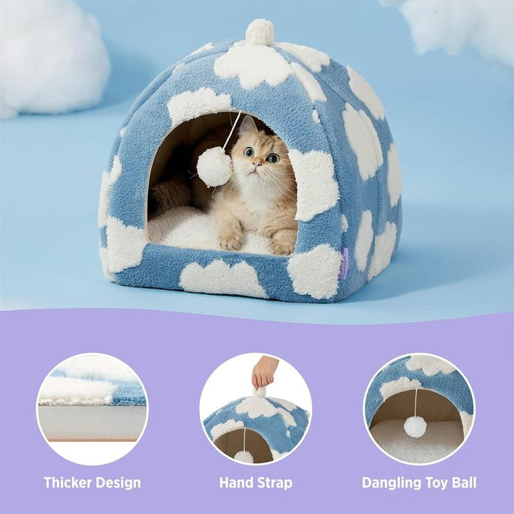 LESURE 2-in-1 Cozy Cat Cave Bed with Removable Washable Pillow - Cute Indoor Tent House for Cats, Portable Pet Supplies