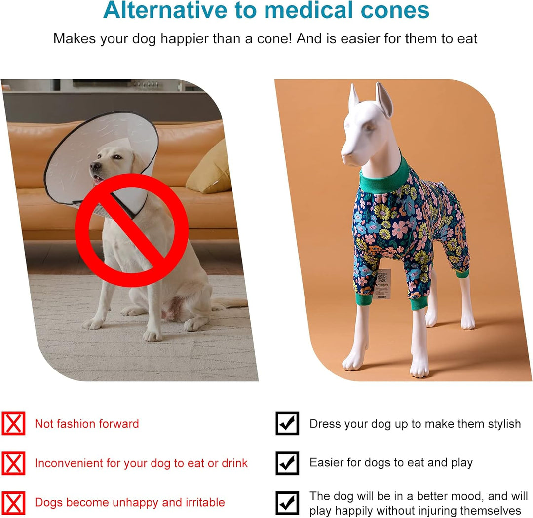 Post-Surgery Dog Onsie for Big Dogs - Lightweight Pajamas for Pitbulls in Blue Green, Size L