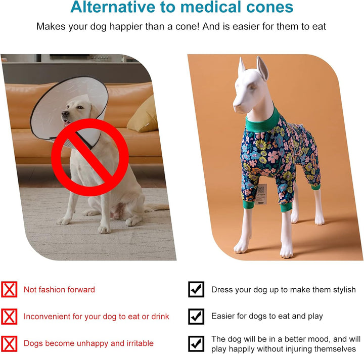 Post-Surgery Dog Onsie for Big Dogs - Lightweight Pajamas for Pitbulls in Blue Green, Size L