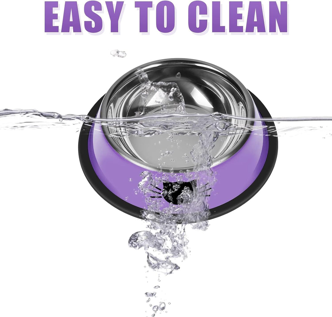 Stylish Non-Slip Stainless Steel Cat Bowls - 2 Pack, 7 Oz Unbreakable with Removable Rubber Base, Easy to Clean for Small Pets