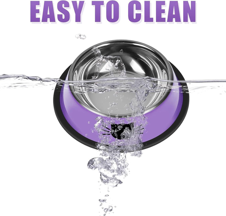 Stylish Non-Slip Stainless Steel Cat Bowls - 2 Pack, 7 Oz Unbreakable with Removable Rubber Base, Easy to Clean for Small Pets