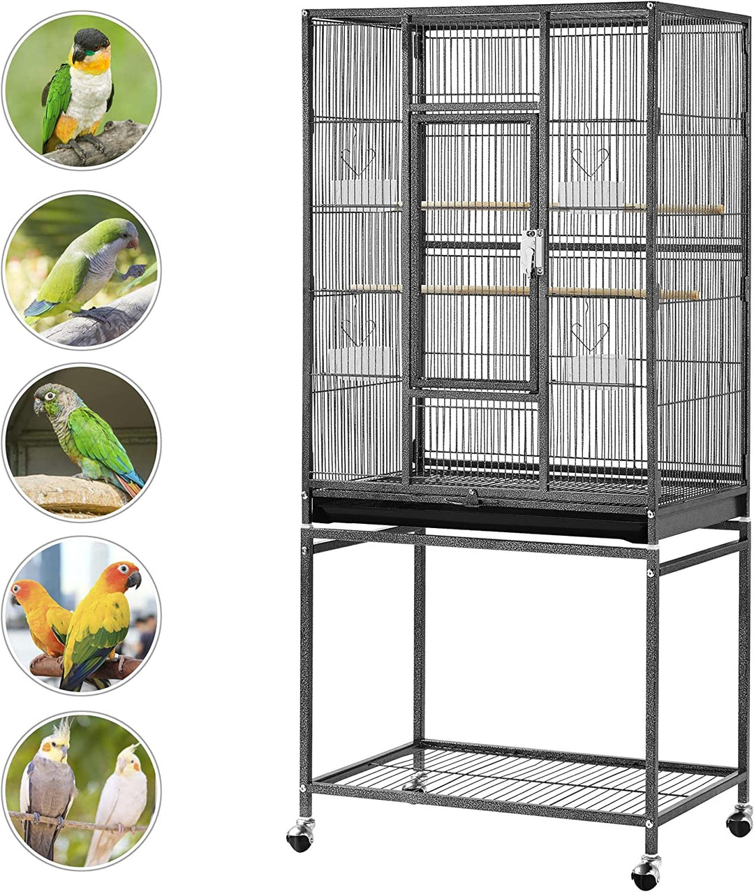 Large 54-Inch Wrought Iron Parrot Flight Cage with Stand - Ideal for Small Parrots, Parakeets, Lovebirds, Finches, and Canaries