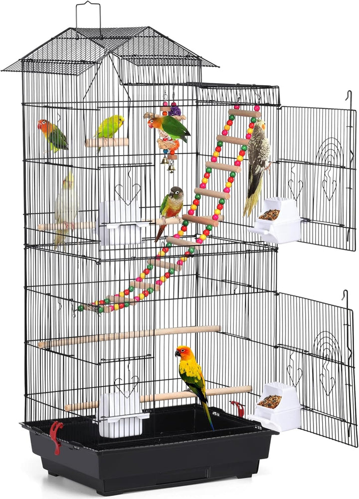 Spacious 39-Inch Parrot Bird Cage with Toys - Perfect for Quaker Parrots, Cockatiels, Conures, and Budgies!