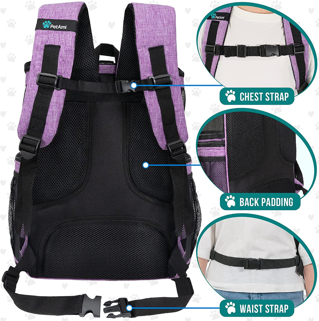 Airline Approved Dog & Cat Backpack Carrier - Ventilated Soft-Sided Pet Carrier for Travel, Hiking & Camping - Fits Pets Up to 18 lbs - Stylish Purple Design