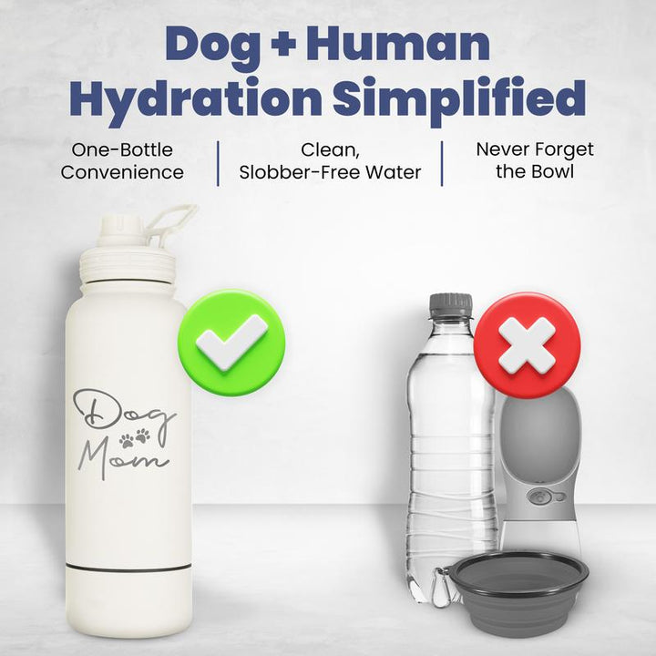 Ultimate Dog Water Bottle - 32 Oz Insulated Stainless Steel with 8 Oz Detachable Bowl - Perfect Gift for Dog Lovers!