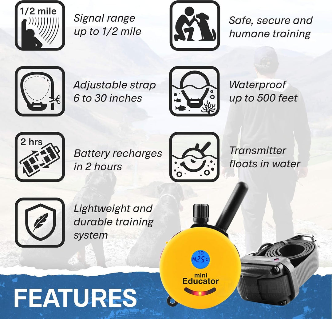 Ultimate Waterproof E-Collar Trainer - 1/2 Mile Range, 100 Levels, Vibration & Sound, Includes Petstek Clicker
