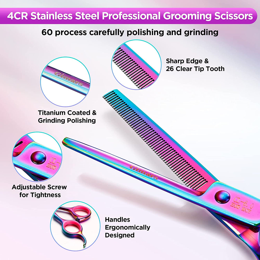 Ultimate 6-in-1 Professional Grooming Scissors for Dogs & Cats - Heavy Duty Titanium Coated with Safety Round Tip