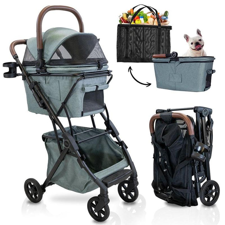 Strolee Luxury Pet Stroller V3 – Complete Travel System & Personal Shopping Cart –Quick Clip Bassinet Canopy, Lightweight Aluminum Frame – Ultra Compact Fold- Water Resistant Removable Carrier