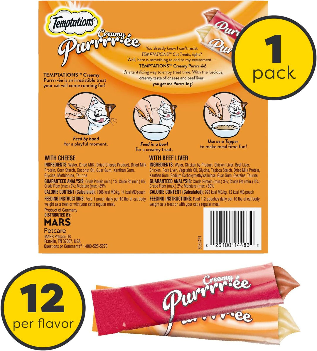 Indulge Your Cat with Creamy Beef Liver & Cheese Puree Treats - 24 Count Lickable, Squeezable Pouches!