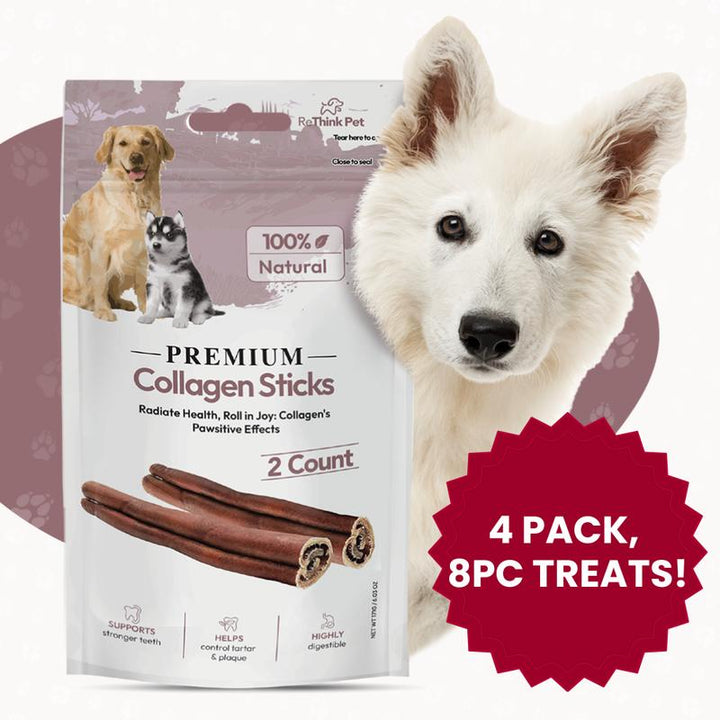 Rethink Pet Premium Beef Collagen Chew Sticks - 4 Pack for Joint & Skin Health, Long-Lasting Dog Treats (8 Pieces)