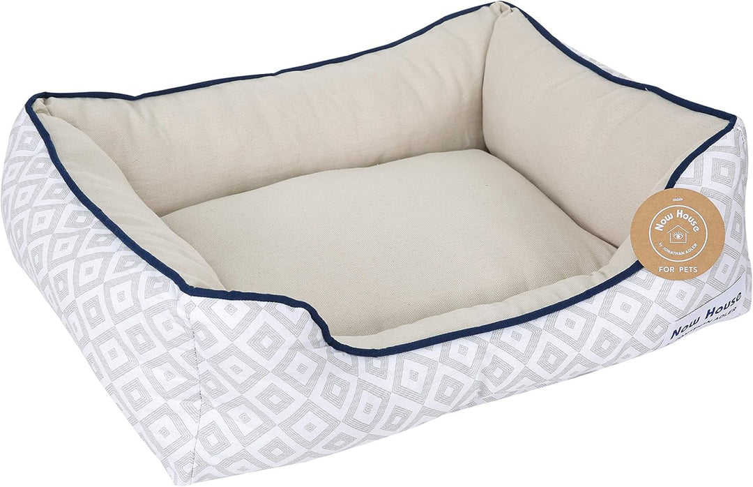 Cozy Grey Diamond Cuddler Dog Bed for Small Pets - Washable Cotton/Poly Blend, Perfect Size 24"L x 19"W x 8"H