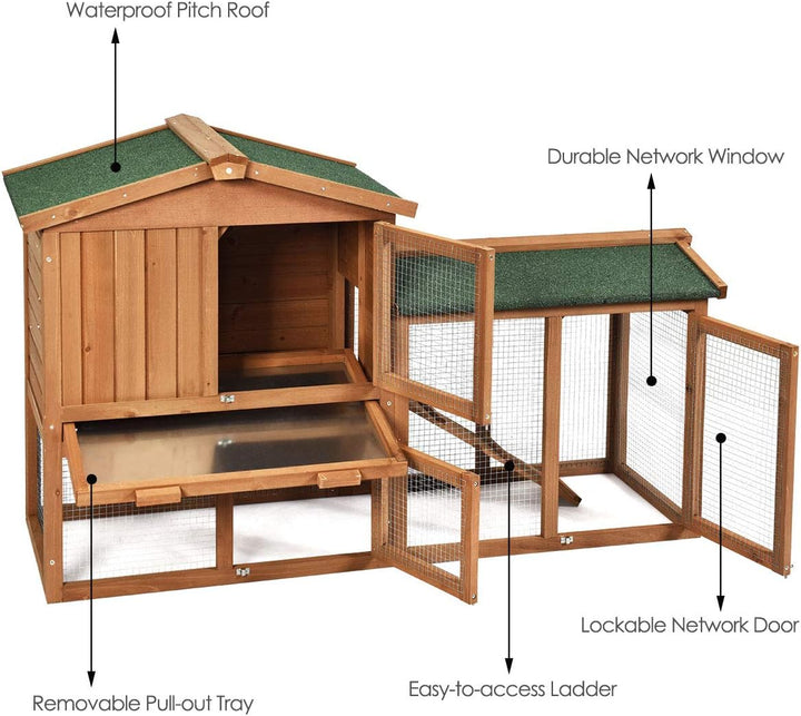 Spacious 58-Inch Rabbit Hutch for Indoor & Outdoor Use - Versatile Bunny Cage with Removable Tray, Ramp, and Waterproof Roof for Rabbits, Chickens, and Guinea Pigs