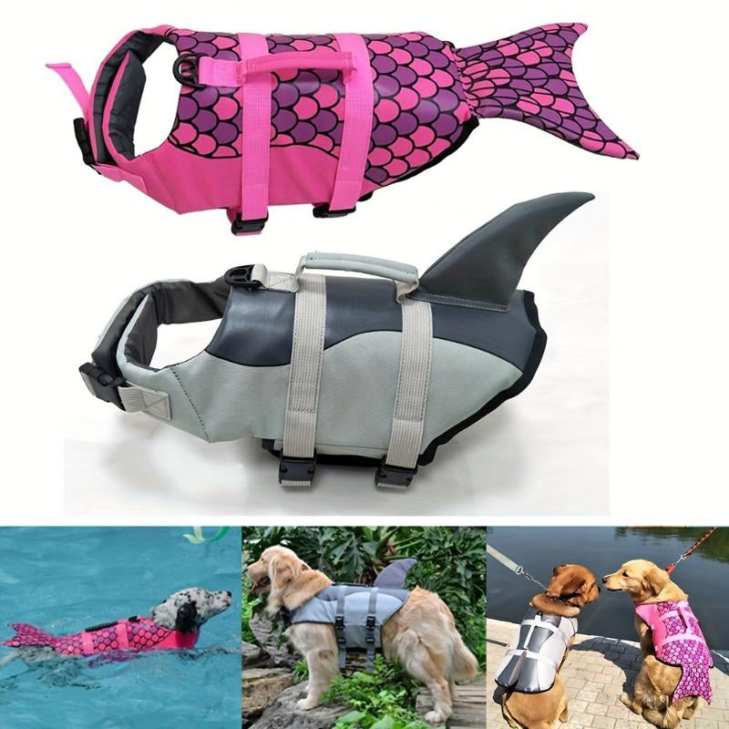 Adventure Edge1 Shark & Mermaid Dog Life Jacket - Adjustable Safety Vest for Small Dogs, Ideal for Summer Fun!