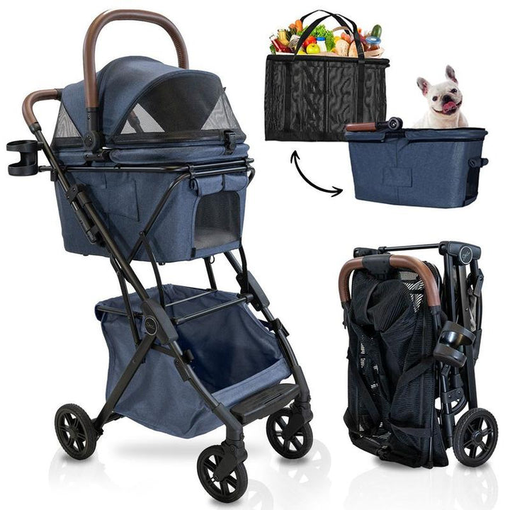 Strolee Luxury Pet Stroller V3 – Complete Travel System & Personal Shopping Cart –Quick Clip Bassinet Canopy, Lightweight Aluminum Frame – Ultra Compact Fold- Water Resistant Removable Carrier