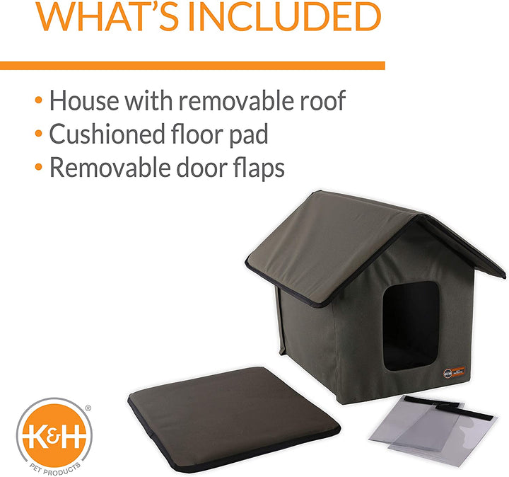 Weatherproof Outdoor Cat House - Insulated Shelter for Feral Cats with 2 Doors & Removable Waterproof Floor Pad - Olive Green